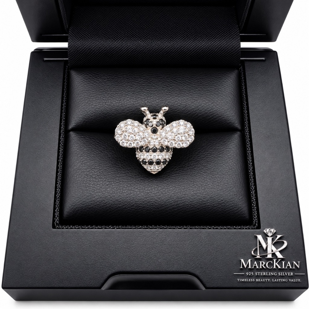 925 Sterling Silver 1.00CTW MOISSANITE Bee Ring Size 6